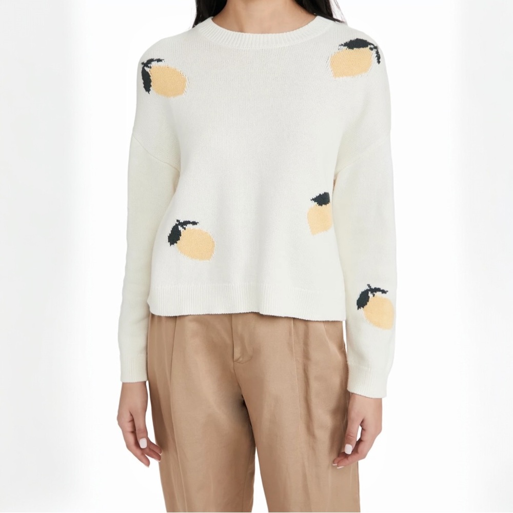 Rails Percy Ivory Lemons‎ Cotton Cashmere Knit Crewneck Sweater Soft Fun